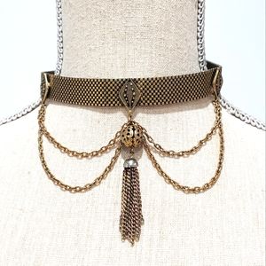 Antique Victorian Mesh Filigree Bead tassel Choker